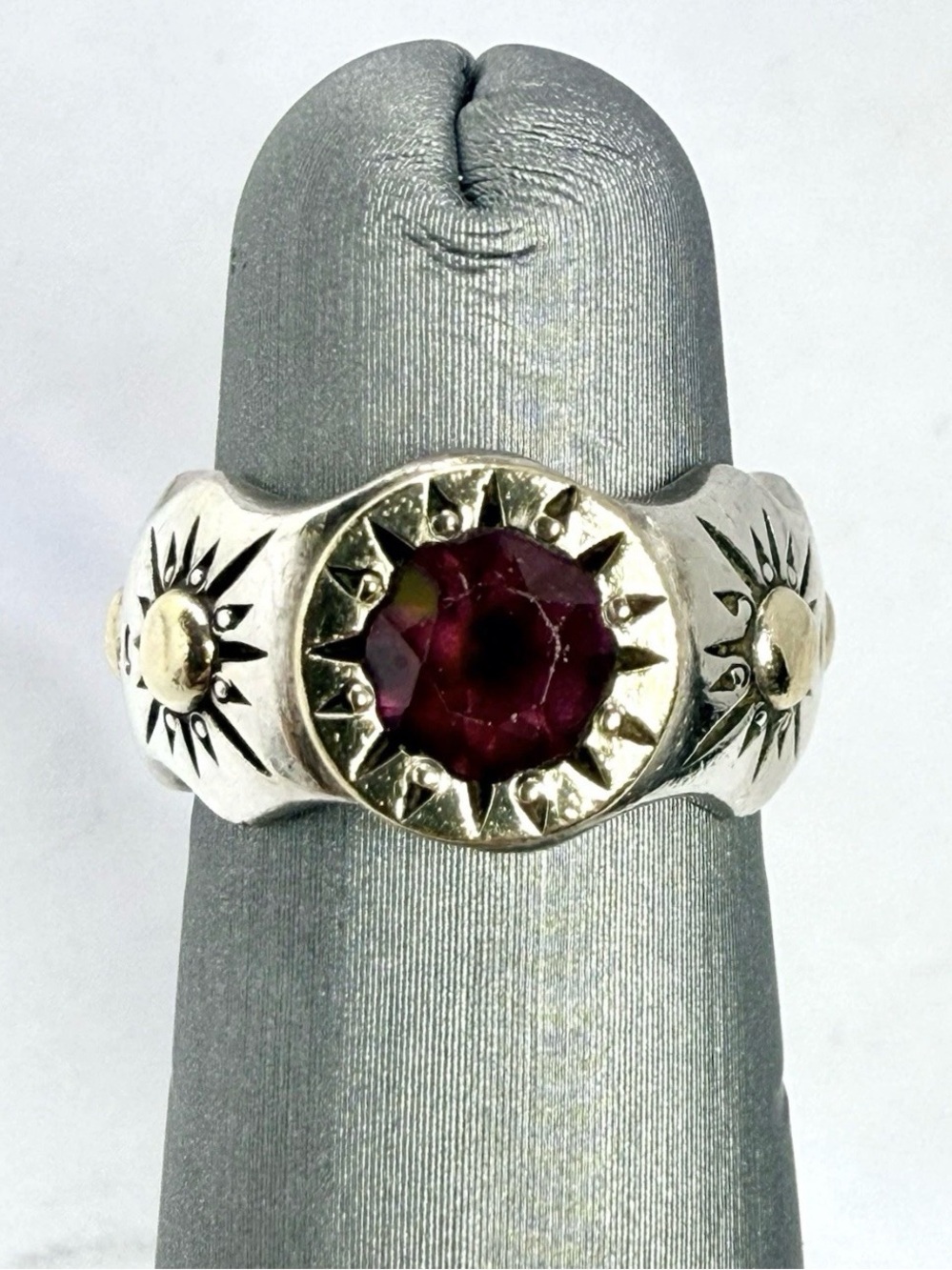 David & Ronnie Sterling & 14k Yellow Gold Garnet Sunburst Ring Size 5.5